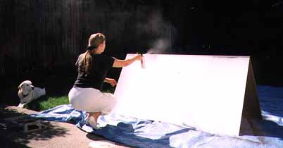 Spray-painting the cardboard